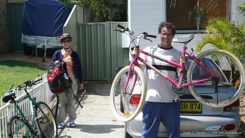 Richard holding Jan's new bike