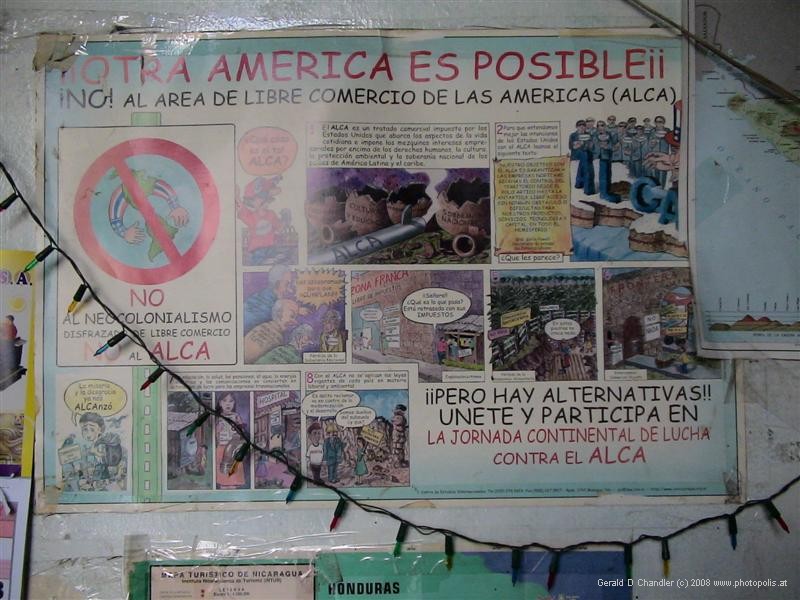 Anti-Free trade poster in bookship