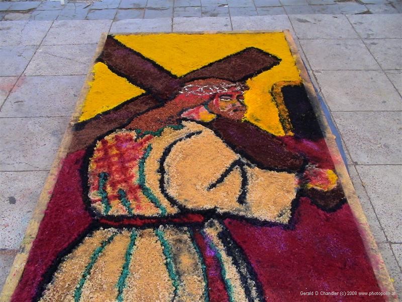Sand painting depicting a station of the Cross