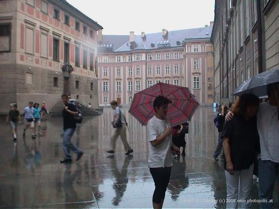 Rain falling in Prague Castle Courtyard