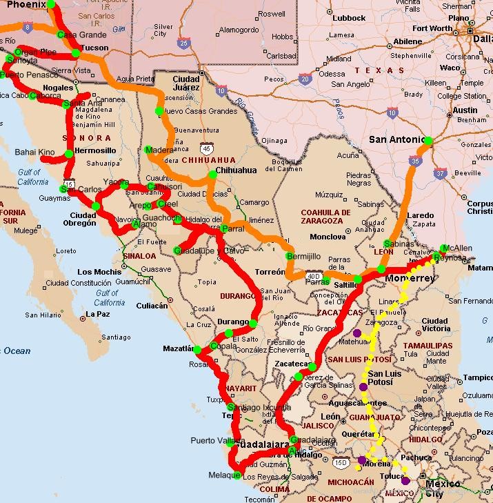 North Mexico Route and South USA