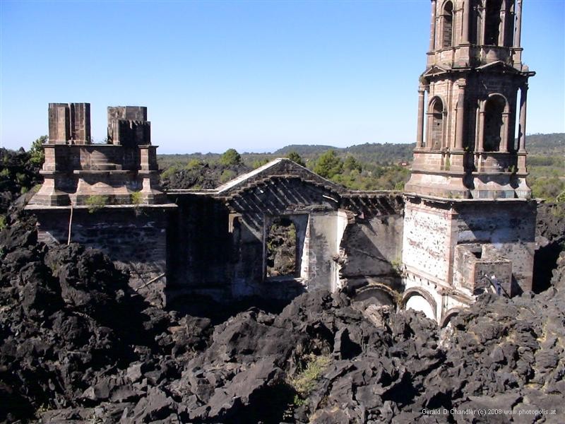 Remains of San Juan church in lava field
