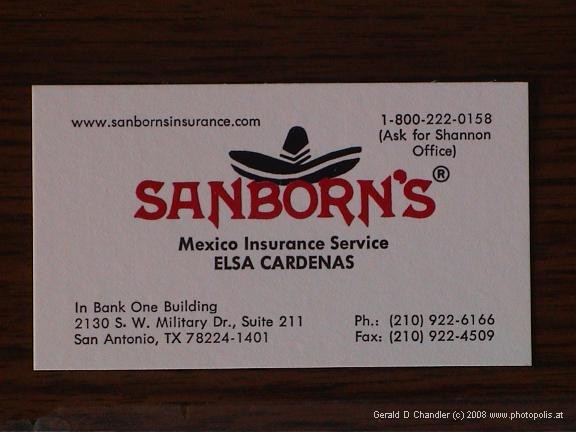 Sanborn's Insurance Business Card