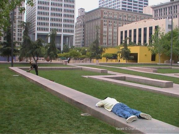 Downtown Pershing Square - Man sleeping